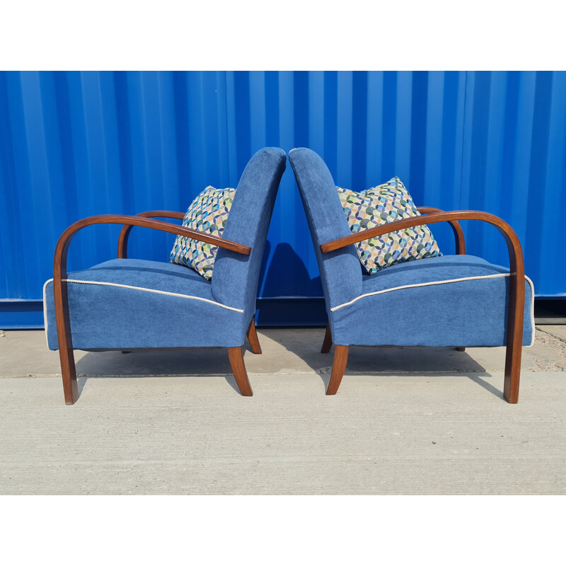 Pair of vintage lounge chairs by Jindřich Halabala Czechoslovakia 1930s