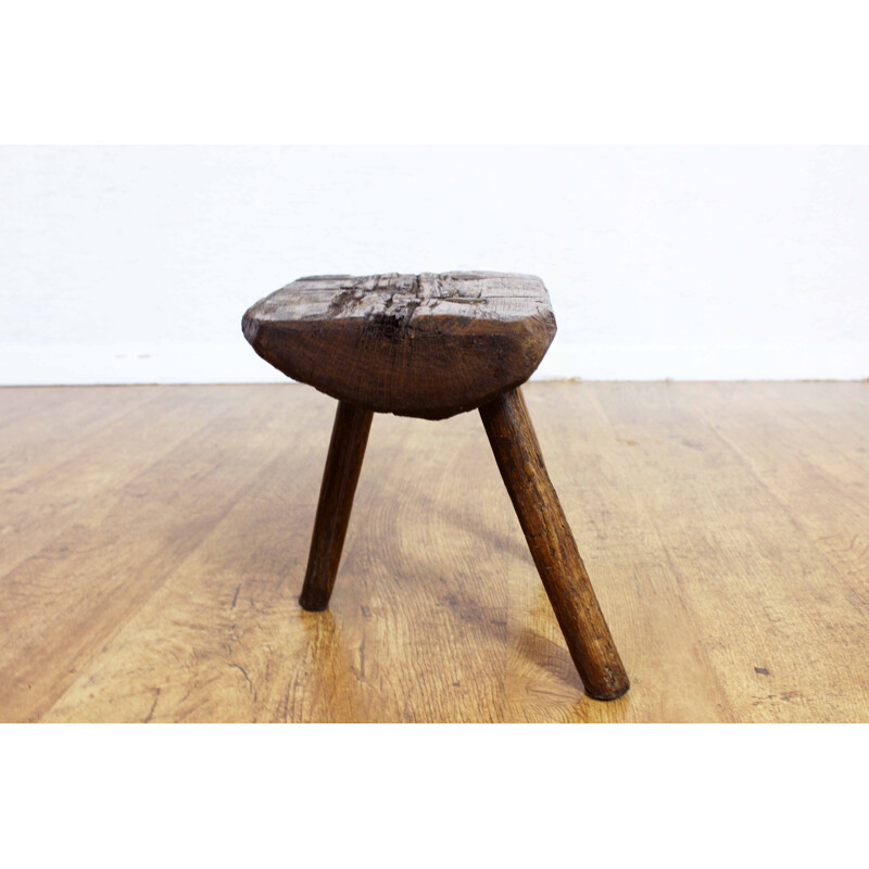 Tabouret de ferme vintage en chêne