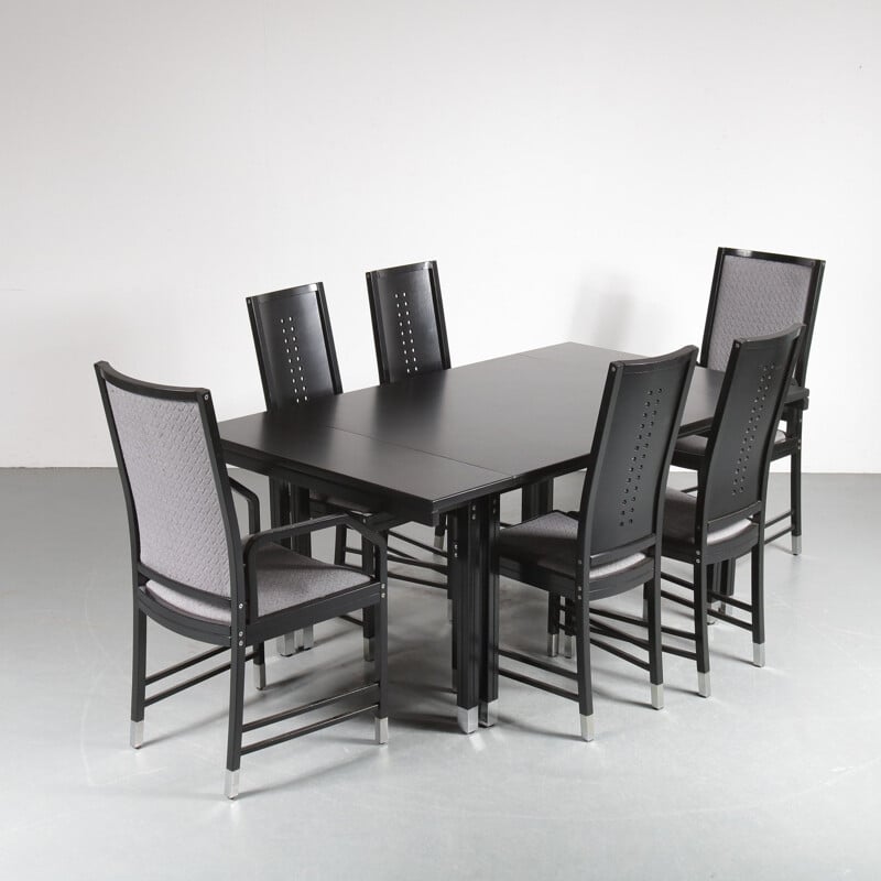 Set of 10 vintage black wood chairs by Ernst W. Beranek for Thonet, Austria 1980