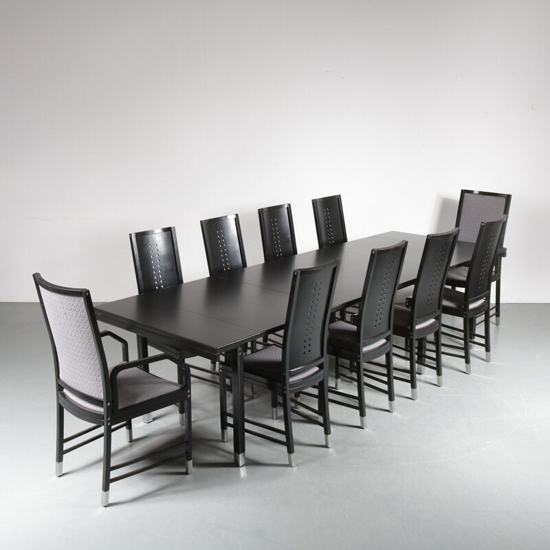 Set of 10 vintage black wood chairs by Ernst W. Beranek for Thonet, Austria 1980