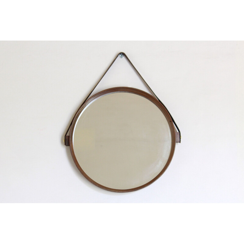 vintage round  teak wall mirror 1960s