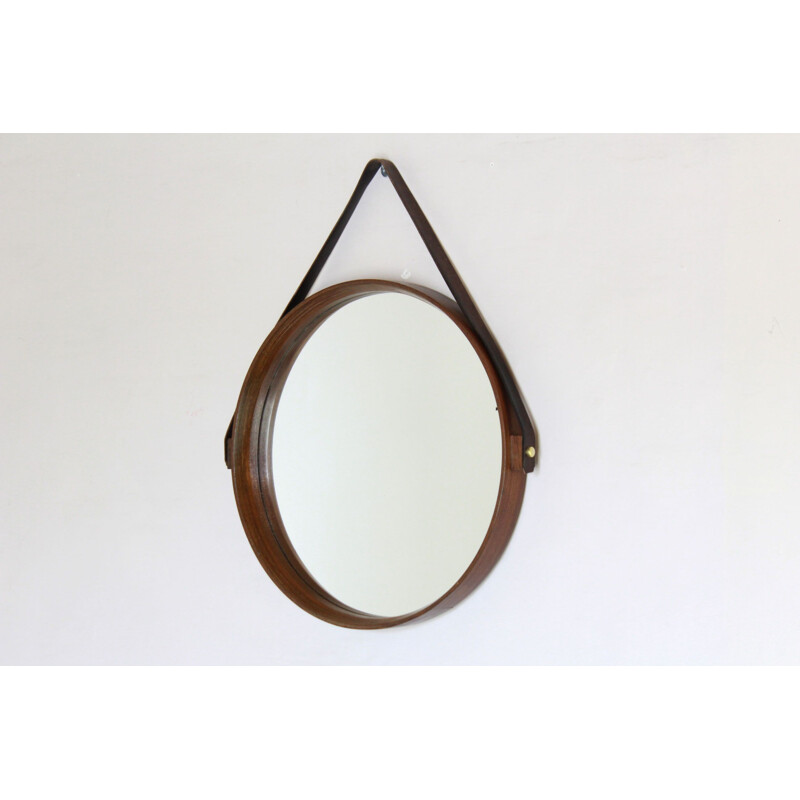 vintage round  teak wall mirror 1960s