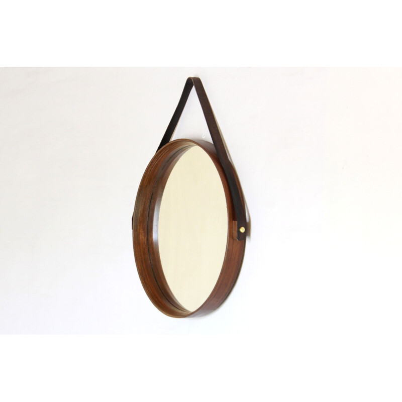 vintage round  teak wall mirror 1960s