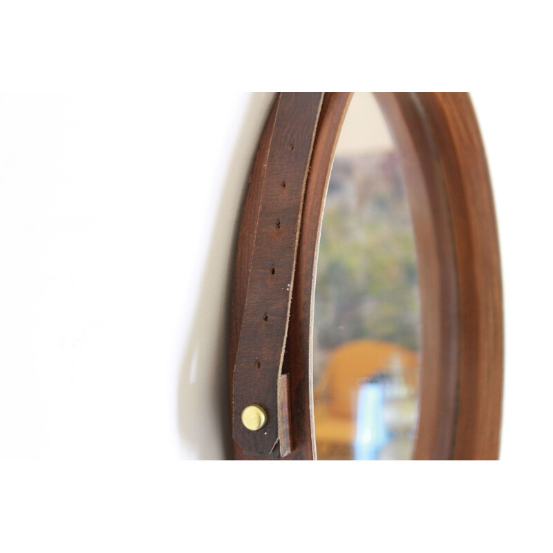 vintage round  teak wall mirror 1960s