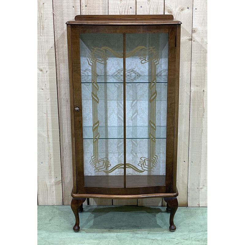 Vintage English walnut chippendale cabinet 1950s