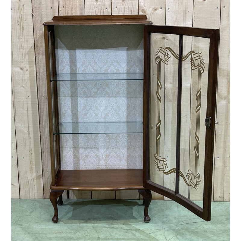 Vintage English walnut chippendale cabinet 1950s