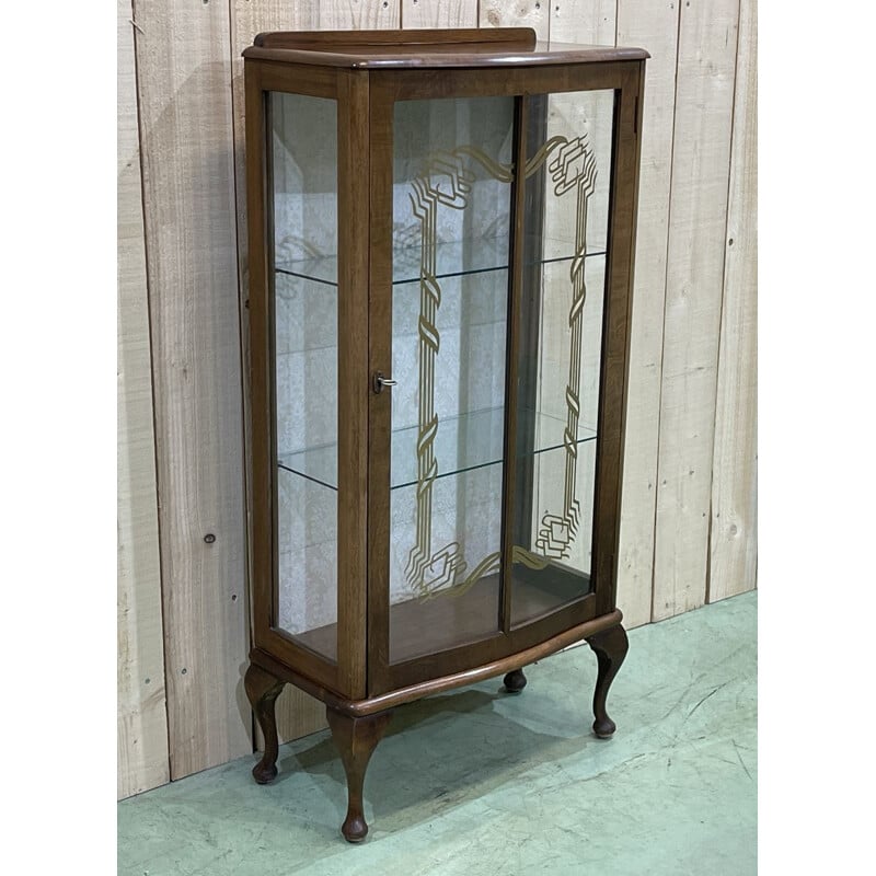 Vintage English walnut chippendale cabinet 1950s