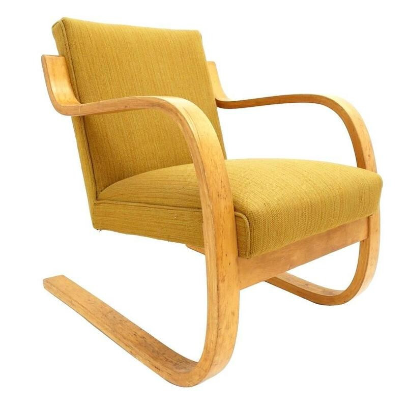 Artek yellow armchair in wood, Alvar AALTO - 1933