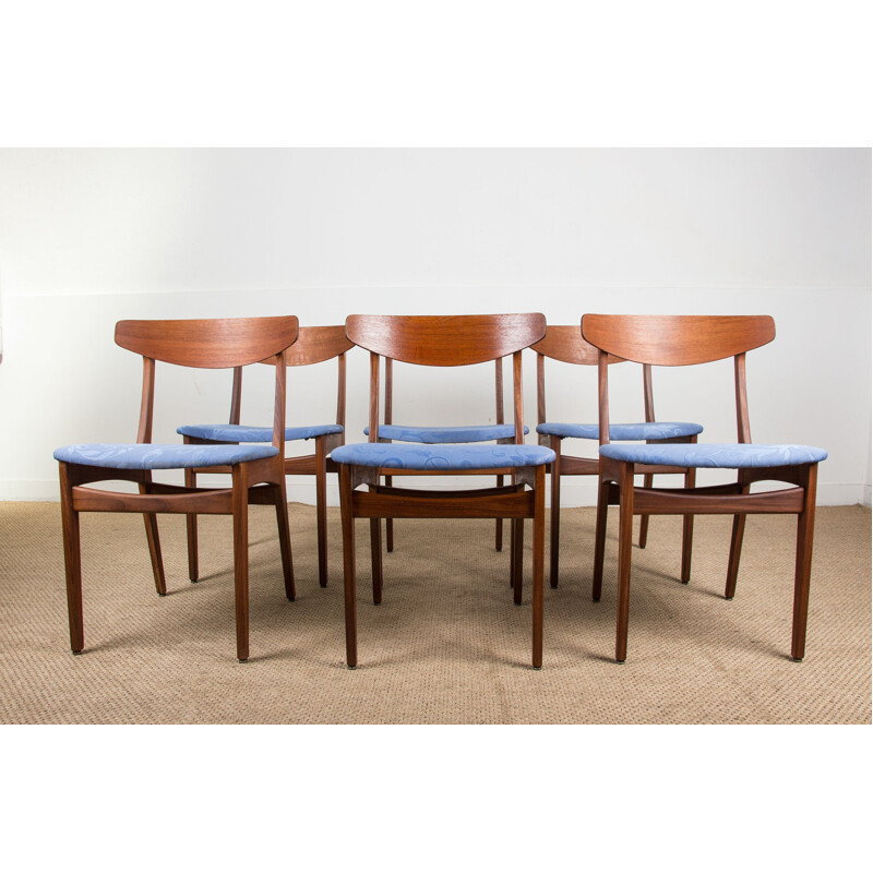 Set of 6 vintage teak and fabric chairs by Samcom Denmark 1960s