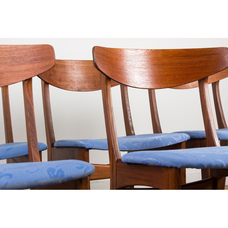 Set of 6 vintage teak and fabric chairs by Samcom Denmark 1960s