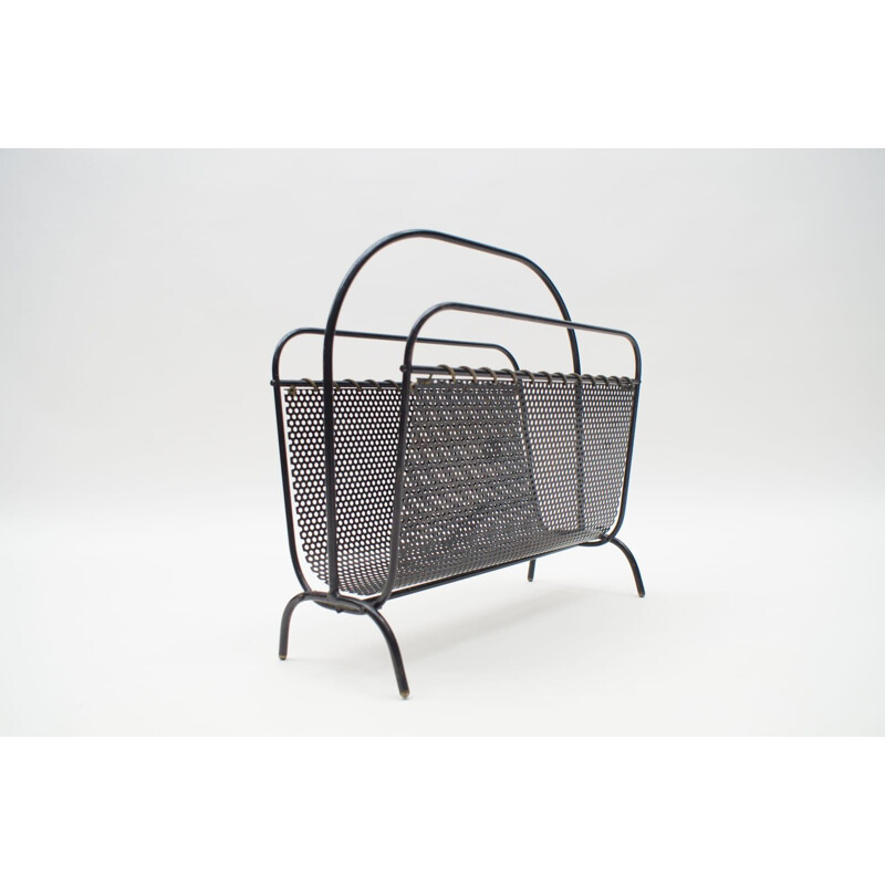 Vintage black magazine rack by Mathieu Mategot 1950s