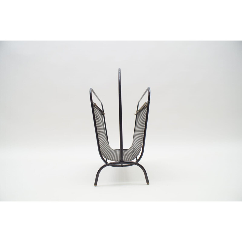 Vintage black magazine rack by Mathieu Mategot 1950s