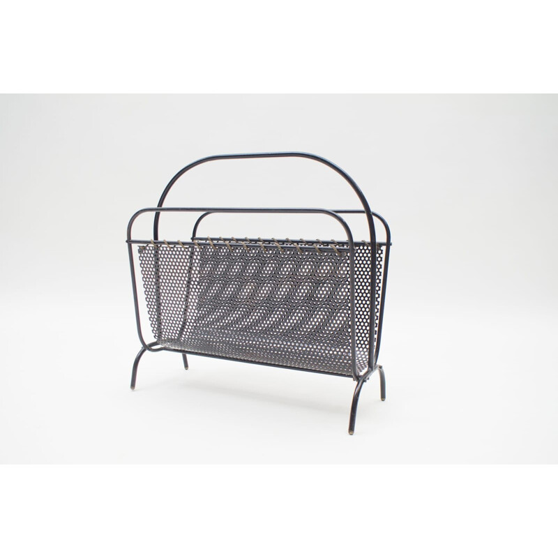 Vintage black magazine rack by Mathieu Mategot 1950s