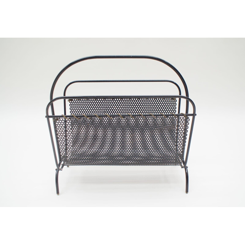 Vintage black magazine rack by Mathieu Mategot 1950s