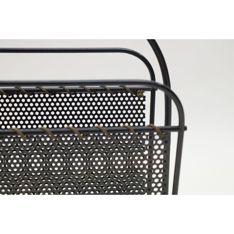 Vintage black magazine rack by Mathieu Mategot 1950s