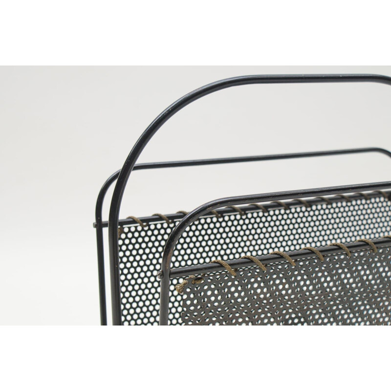 Vintage black magazine rack by Mathieu Mategot 1950s