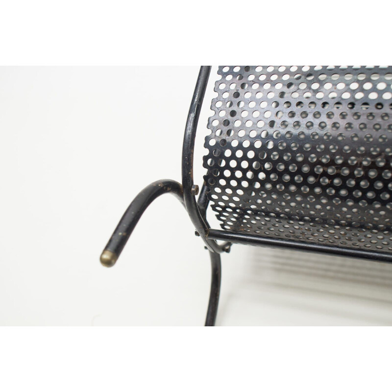 Vintage black magazine rack by Mathieu Mategot 1950s