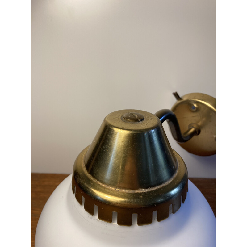 Vintage brass wall lamp with opal glass shade 1940s