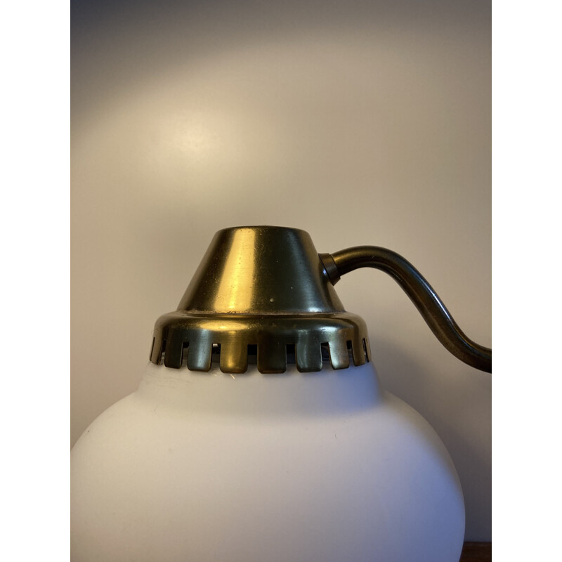 Vintage brass wall lamp with opal glass shade 1940s