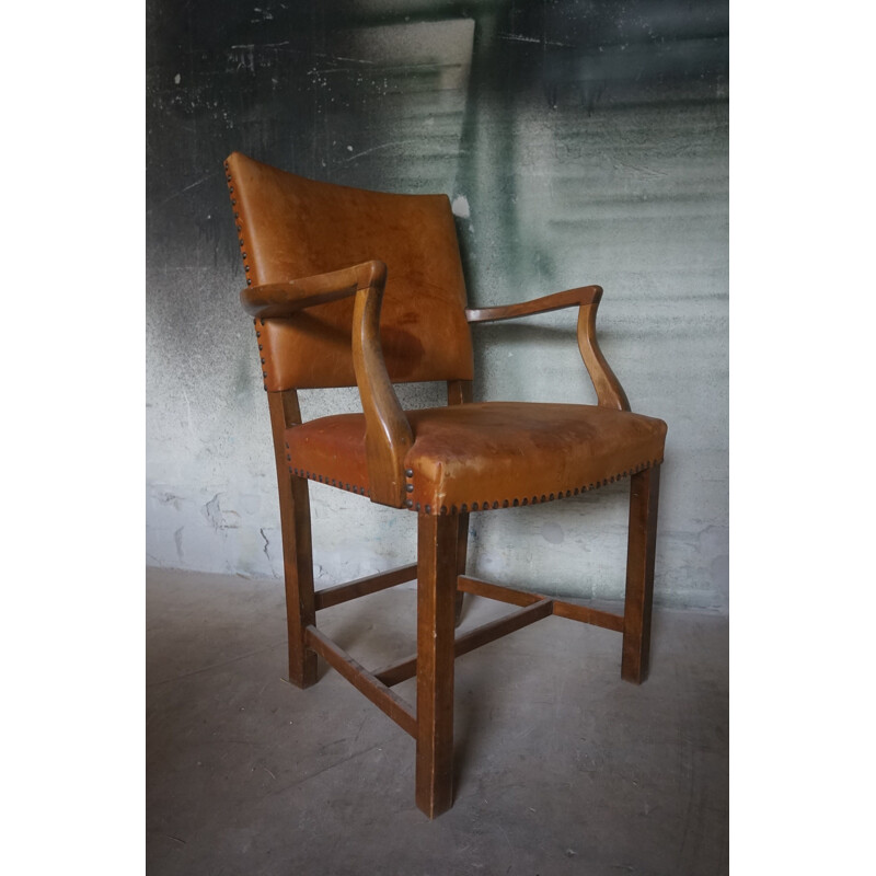 Vintage leather armchair with patina by Ole Wanscher for A.J Iversen