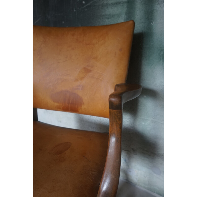 Vintage leather armchair with patina by Ole Wanscher for A.J Iversen