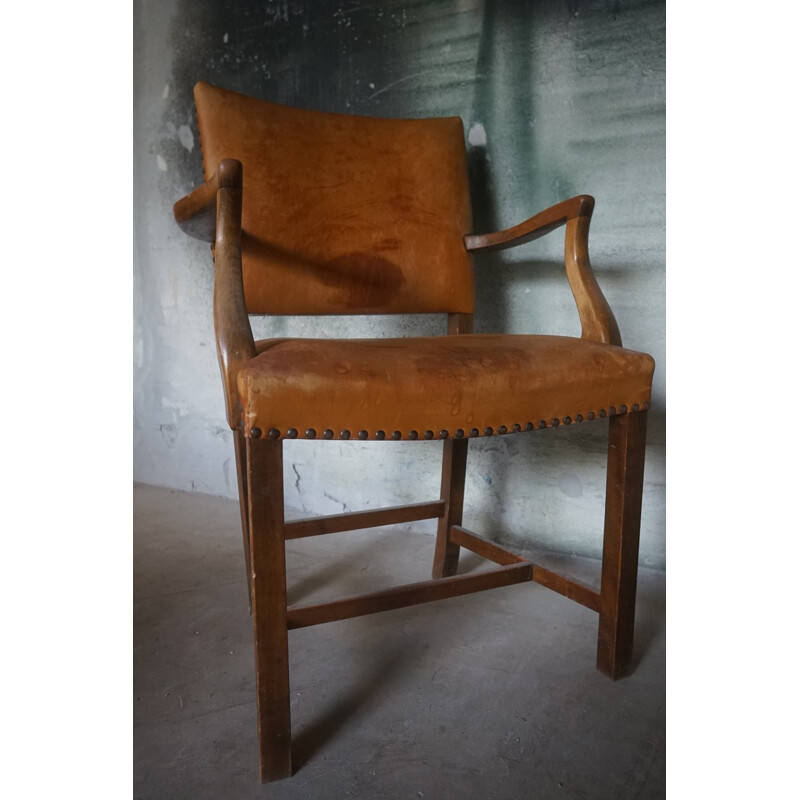 Vintage leather armchair with patina by Ole Wanscher for A.J Iversen