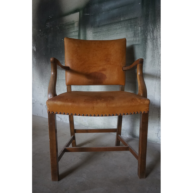 Vintage leather armchair with patina by Ole Wanscher for A.J Iversen