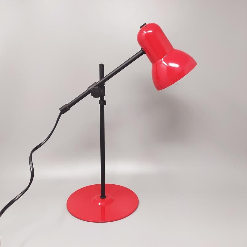 Lámpara de mesa roja vintage de Veneta Lumi Italia 1970