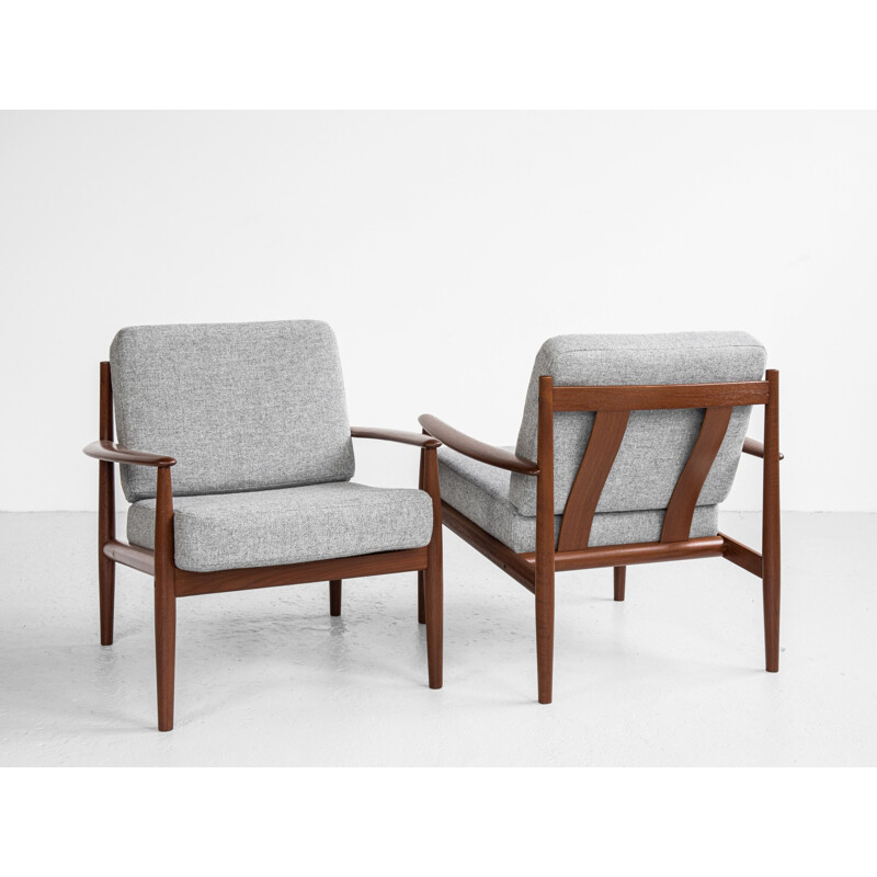 Pair of vintage teak armchairs by Grete Jalk Denmark 1960s