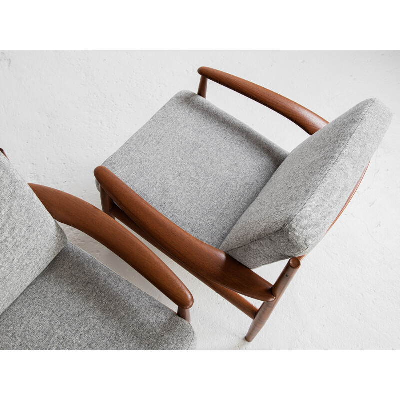 Pair of vintage teak armchairs by Grete Jalk Denmark 1960s