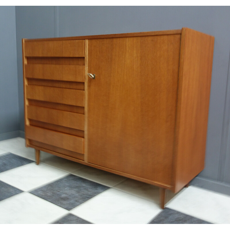 Vintage teak sideboard with 5 drawers and a door 1960s