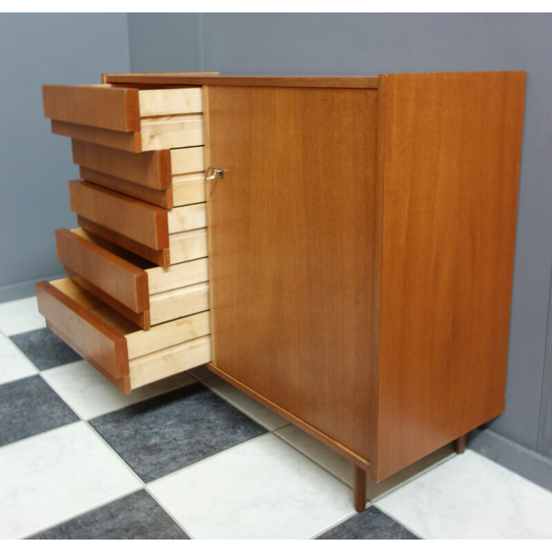 Vintage teak sideboard with 5 drawers and a door 1960s