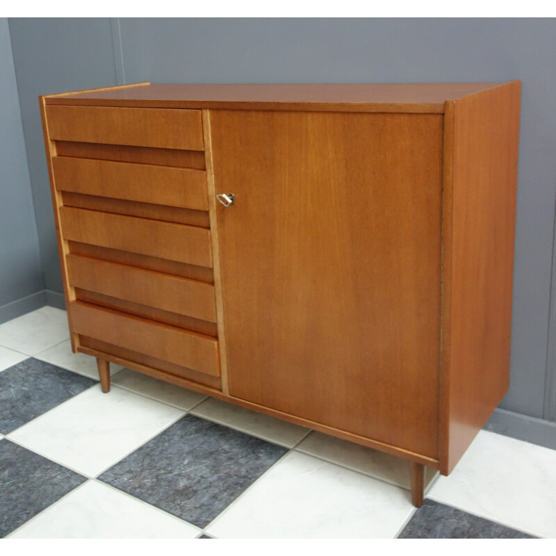 Vintage teak sideboard with 5 drawers and a door 1960s