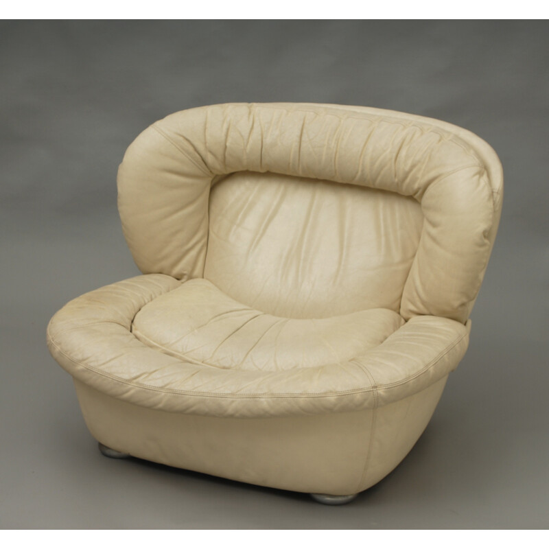 Airborne armchair in white leather - 1960s