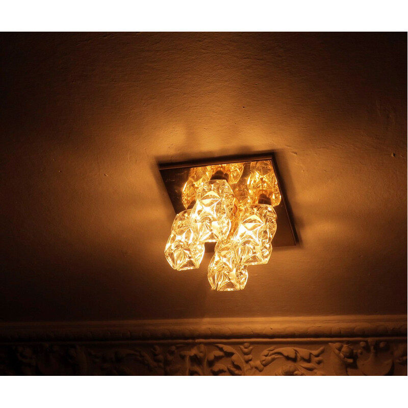 Vintage ceiling light n gilded brass and faceted glass 1960s