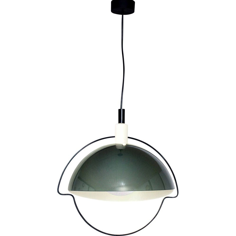 Vintage glass and metal pendant lamp Italy 1970s