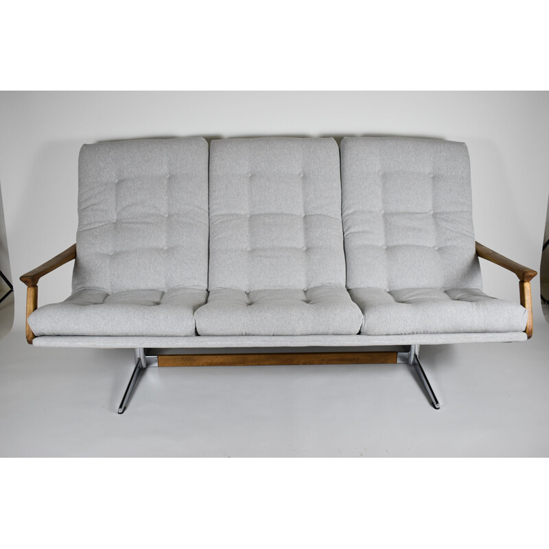 Vintage scandinavian sofa with light grey fabric 1960s