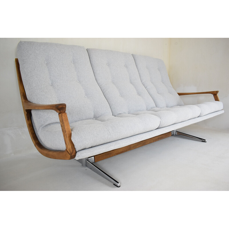 Canapé vintage scandinave tissu gris clair 1960