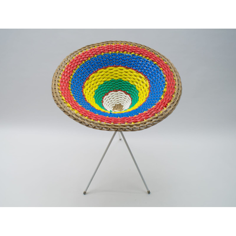 Vintage tripod wicker display basket, 1950