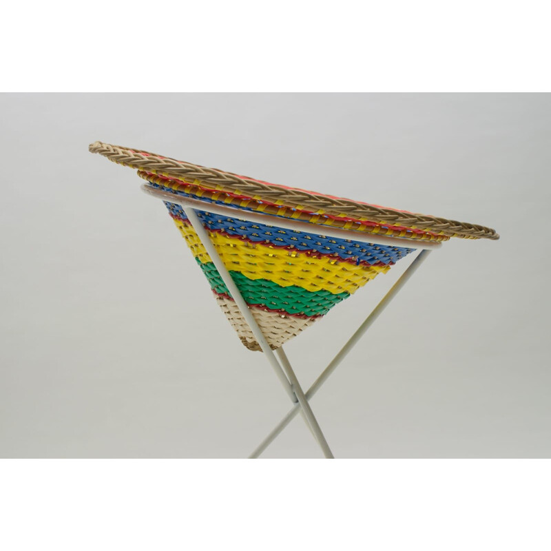 Vintage tripod wicker display basket, 1950