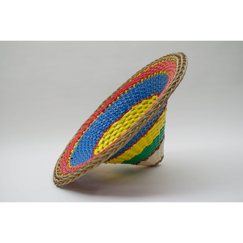 Vintage tripod wicker display basket, 1950