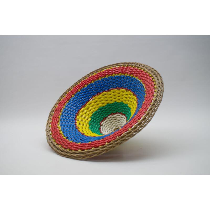 Vintage tripod wicker display basket, 1950