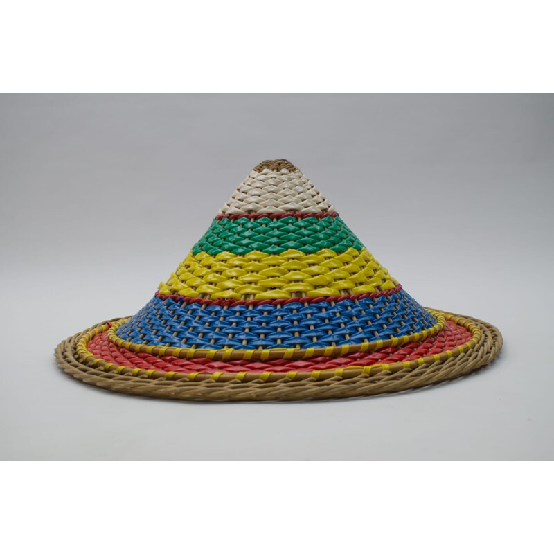 Vintage tripod wicker display basket, 1950