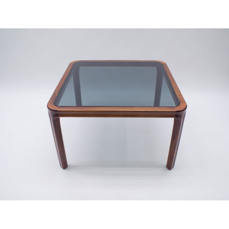 Vintage scandinavian rosewood and smoked glass coffee table 1960s