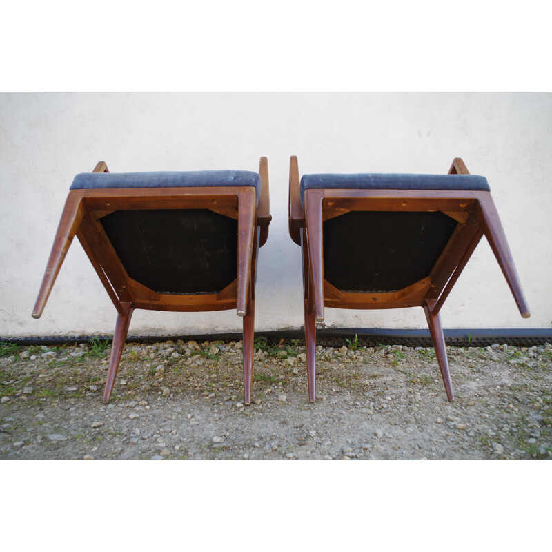 Paire de fauteuils classique vintage en bois 1960