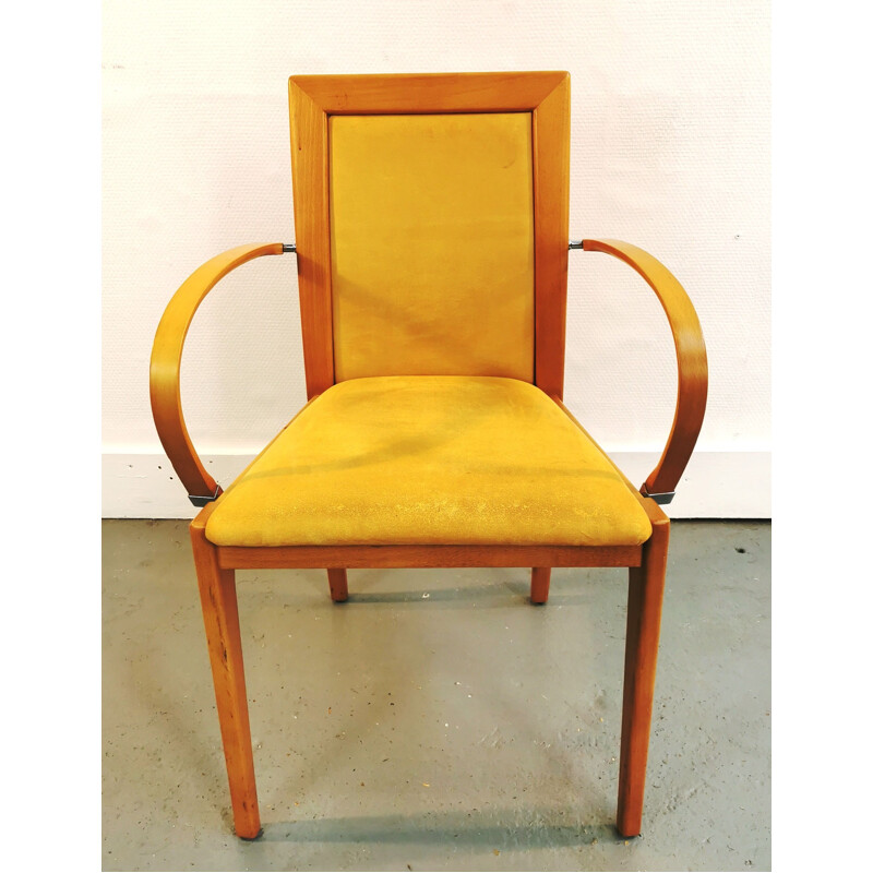 Vintage Bridge chair in wood and mustard nubuck upholstery