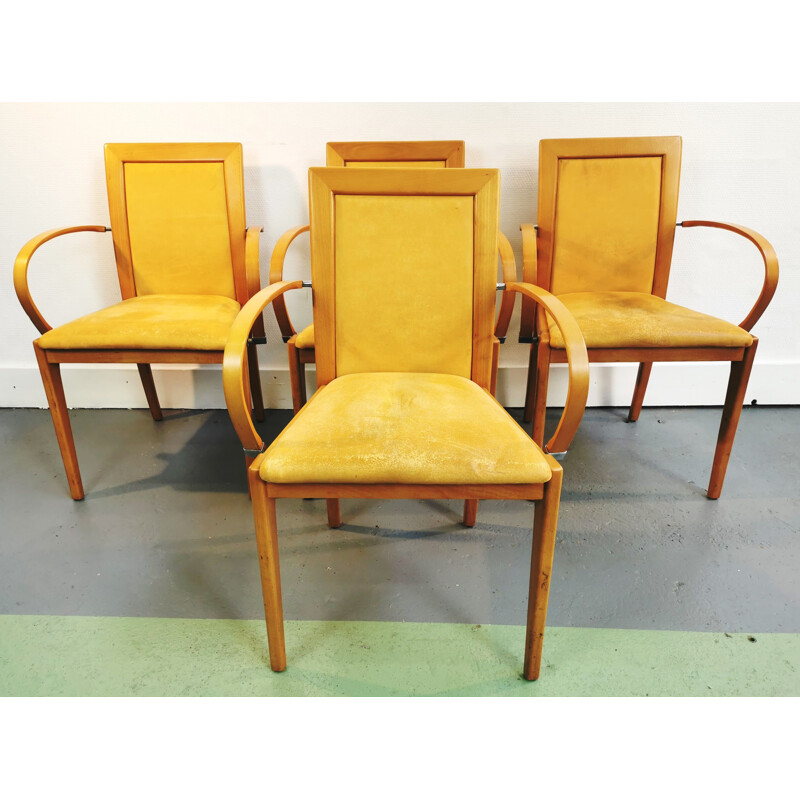 Vintage Bridge chair in wood and mustard nubuck upholstery