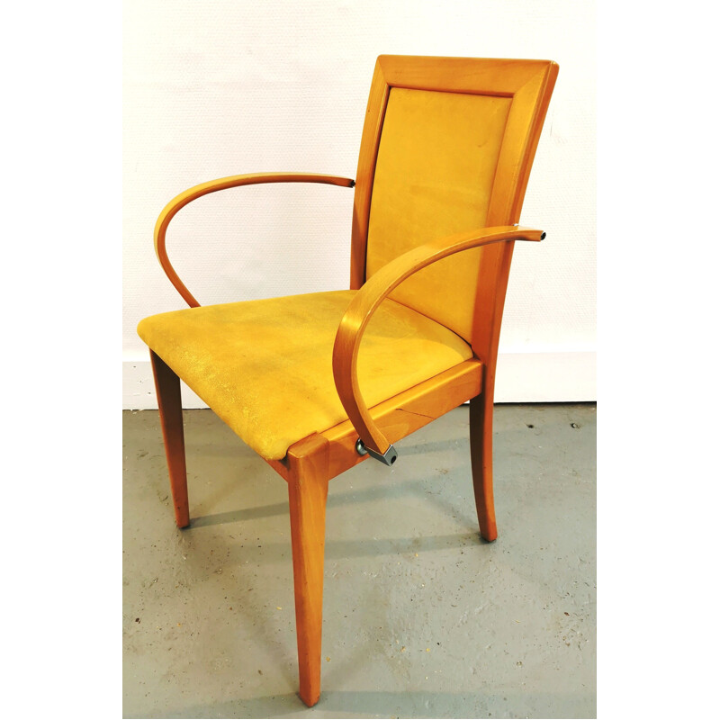 Vintage Bridge chair in wood and mustard nubuck upholstery