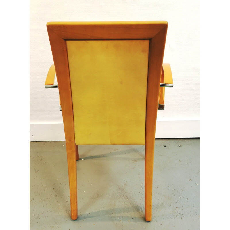Vintage Bridge chair in wood and mustard nubuck upholstery