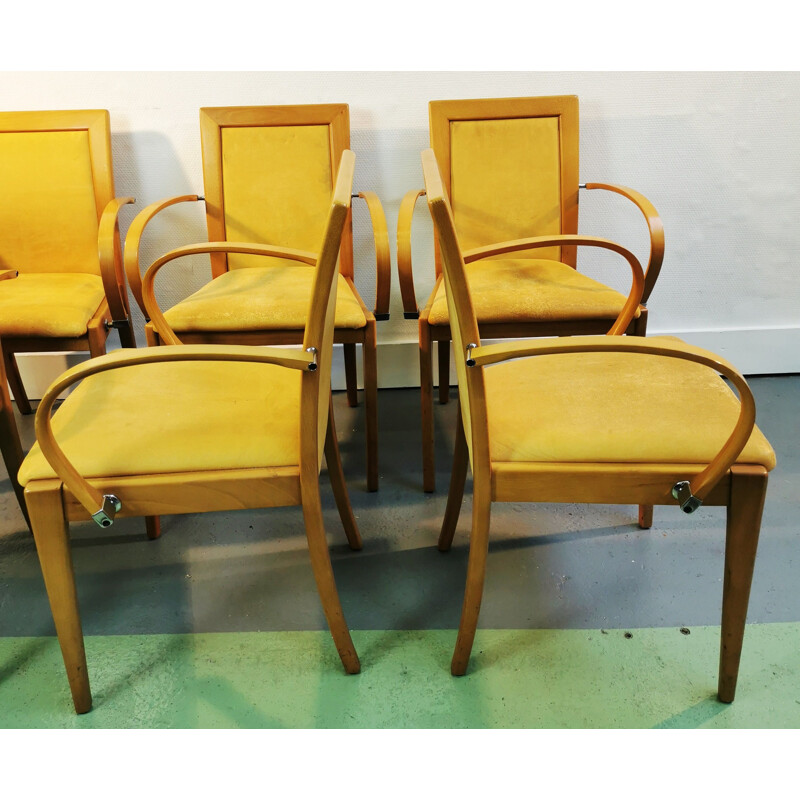 Vintage Bridge chair in wood and mustard nubuck upholstery